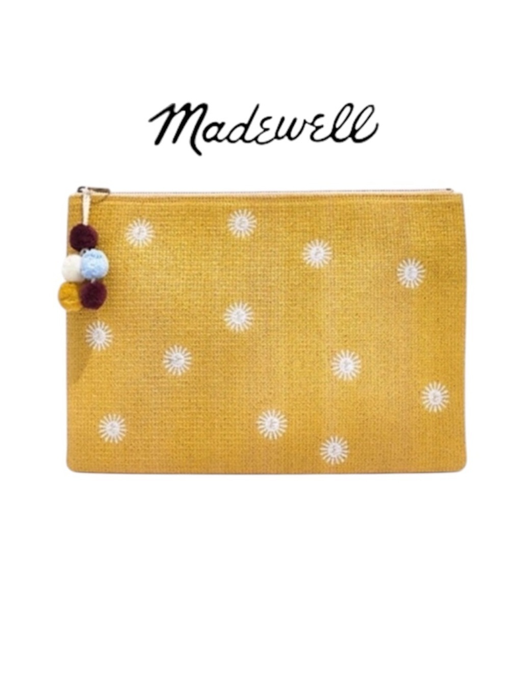 Madewell Sunny Clutch, yellow, zipper closure 12”x8.5”